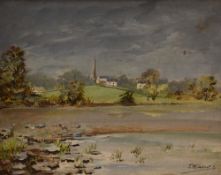 Local interest* Fred McJannet (British 20th century) oil on board, local coastal scene with church