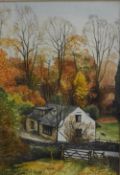 Artist unknown (British contemporary) watercolour, 'Hazledene House' a stone house nestled in