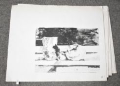 Artist unknown, a group of seven monochromatic prints, still life study, unsigned, unframed, 55cm