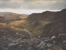 Local interest* Meg Lee (British 20th century) oil on canvas 'From Esk Hause' dramatic landscape,