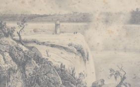 An interesting 19th century pencil drawing 'View of The Schloss Falls' (Rhine, Germany) within a