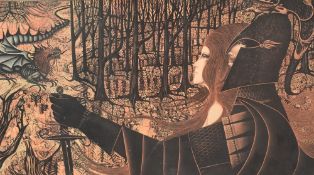After Eugene Baker (American 1928-1982) colour print, 'Another Time' fantasy scene with knight,
