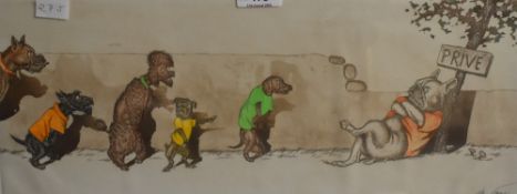 After Boris O'Klein (French 1893 - 1985) coloured etching 'W.C Prívé', from the 'Dirty Dogs of