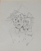 Peter Marx (20th century) pencil sketch, two clowns, signed and dated 86 lower right, within a