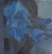 Tina Day (British Contemporary) Oil on canvas 'Shades of Blue' depicting an abstract still life in