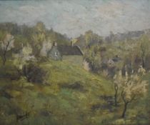 Herbert William Wright (British 1912-1989) oil on panel 'Green Spring' signed lower left, within a