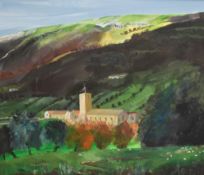 Andrew Stafford (Local Contemporary) Oil on canvas 'Maverick Priory Swaledale' a colourful depiction