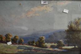 T.Hinde (British 20th Century) oil on board, an attractive pastoral scene with cows grazing in