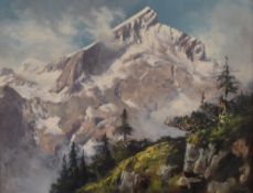 Wilhelm (Willy) Neumayer (German 1912-1991) oil on board 'Alpspitze from Kreuzeck' indistinctly