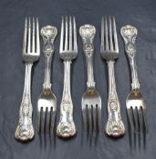 A set of six Victorian silver King's pattern forks, marks for London 1839, maker Charles Lias, 603g