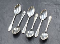 A set of six Elizabeth II silver feather edge pattern teaspoons, marks for Sheffield 1957, maker