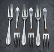 A set of six George VI silver Sandringham pattern dessert forks, marks for Sheffield 1950, maker