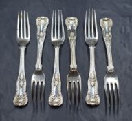A set of six late William IV silver King's pattern forks, having bird heraldic crests to