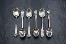 A set of six early George V silver Pembury feather edge pattern teaspoons, having 'L' initials to