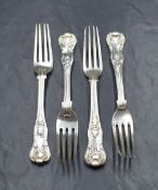 Two pairs of George IV silver King's pattern forks, having bird and griffin heraldic crests to the