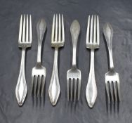 A set of six silver forks, having thread decoration, marked Sterling 925/1000, Pat 1912, 306g gross