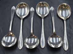 A set of six Elizabeth II silver Sandringham pattern soup spoons, marks for Sheffield 1956, maker