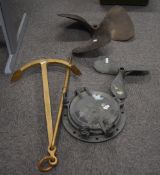 Bronze 3-blade boat propellers, one measuring approx 63cm and the other approx 39cm. Sold together