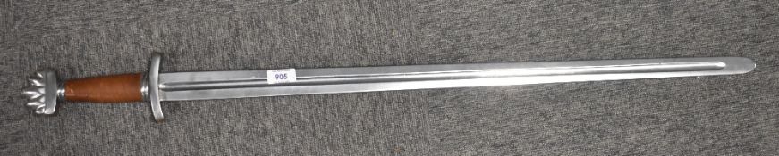 Viking sword, steel blade 76cm with steel crossguard and pommel, leather-strap grip, 94cm overall,