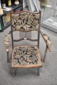 Victorian carved mahogany folding campaign chair, believed to be 19th Century Boer War 1899-1902