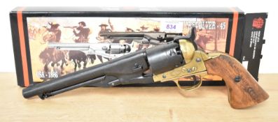 USA 1886 Army Revolver .45 in its box marked DENIX Replica Made in Spain, black 19.5cm barrel,