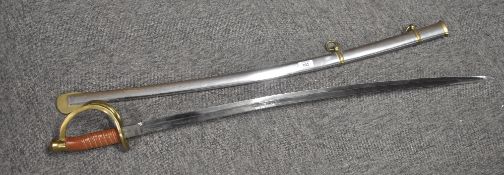 American Confederate Light Cavalry sabre having 87cm curved single-edged fullered blade, ricasso