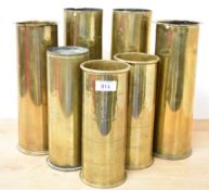 WW1 Trench Art brass shell cases, two British 18-pounder 1915 and 1917 with fluted tops, two 18-