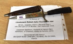 WW1 Imperial German original military boot, trench or fighting knife, single etched 15cm blade