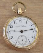 WW1 Military gold plated top wind open face pocket watch by American Waltham Watch Co, signed