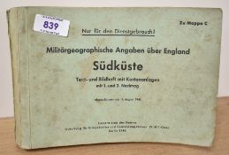 WW2 'Operation Sealion' Sudkuste, an original copy of the Zu Mappe C briefing book dated 15 August