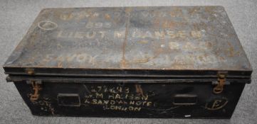 British Army Officer's military travel metal black trunk for military uniforms and belongings,