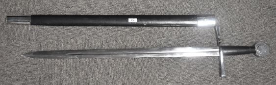 Crusader-style Medieval sword, steel single-fullered blade 85cm with steel crossguard and pommel,