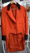 Frock coat in red having buttons for the Cresselly Hunt, no makers label or size seen. Based in