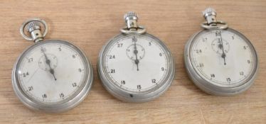 Military Dennison case stop-watches, top wind, three having military crowsfoot and 1/10 Sec VC/