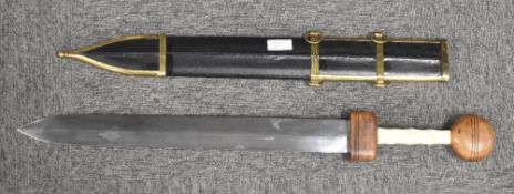 Roman Gladius-type sword 48cm clean blade, grip of wood and synthetic-bone, leather-type scabbard