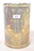 WW1 American Trench Art brass ornately etched 155 C shell case stamped MLE 1915 TR H. 38L. 16. USA