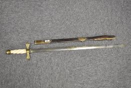 Medieval-style sword, 76cm pointed blade, this chipped in several places, with ivorine grip, gilt