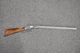 Winchester-style rifle, steel working mechanism and barrel, wooden butt, no makers marks seen,