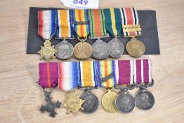 WW1 miniature medals, two groups both mounted for wear, the first comprising a 1914 Star, British