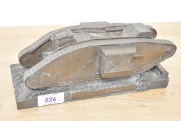 WW1 Mark IV Male Tank, Olde Earth Castings cold-cast bronze sculpture, set on a felt-base bronze