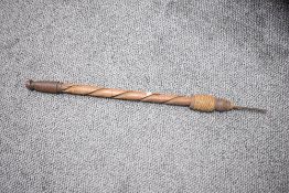 A early 20th century barley twist brass carpentry tool, L78cm