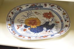 A large ceramic meat dish decorated in the Imari pattern, w53cm
