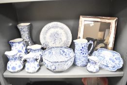 A quantity of blue and white ceramics, to include an Ashworth jug, Mayfield plate and Wedgewood