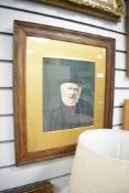 Head and shoulders portrait of an old man in a black suit, print, framed and glazed, w47cm x h54
