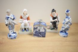 A Chinese blue and white tea caddy decorated with landscape scenes, h11cm (damaged), sold together