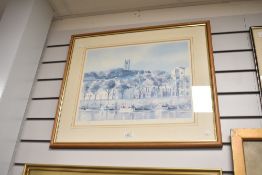 After P. J. Hargreaves (British) ,colour print 'St George's Quay Lancaster', under glass, signed