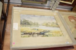 A watercolour of Bursledon Bridge from Eastlands Boatyard, signed bottom right, 62cm x 53cm overall,