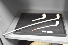 3 clay pipes, largest 47cm