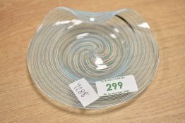 After Murano Filigrana (1950s) A rare mid-century art glass hand grip plate, w13cm