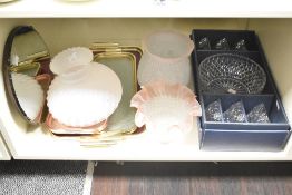 A crystal glass bowl, sold together with tumblers, lamps shades and mirror ect